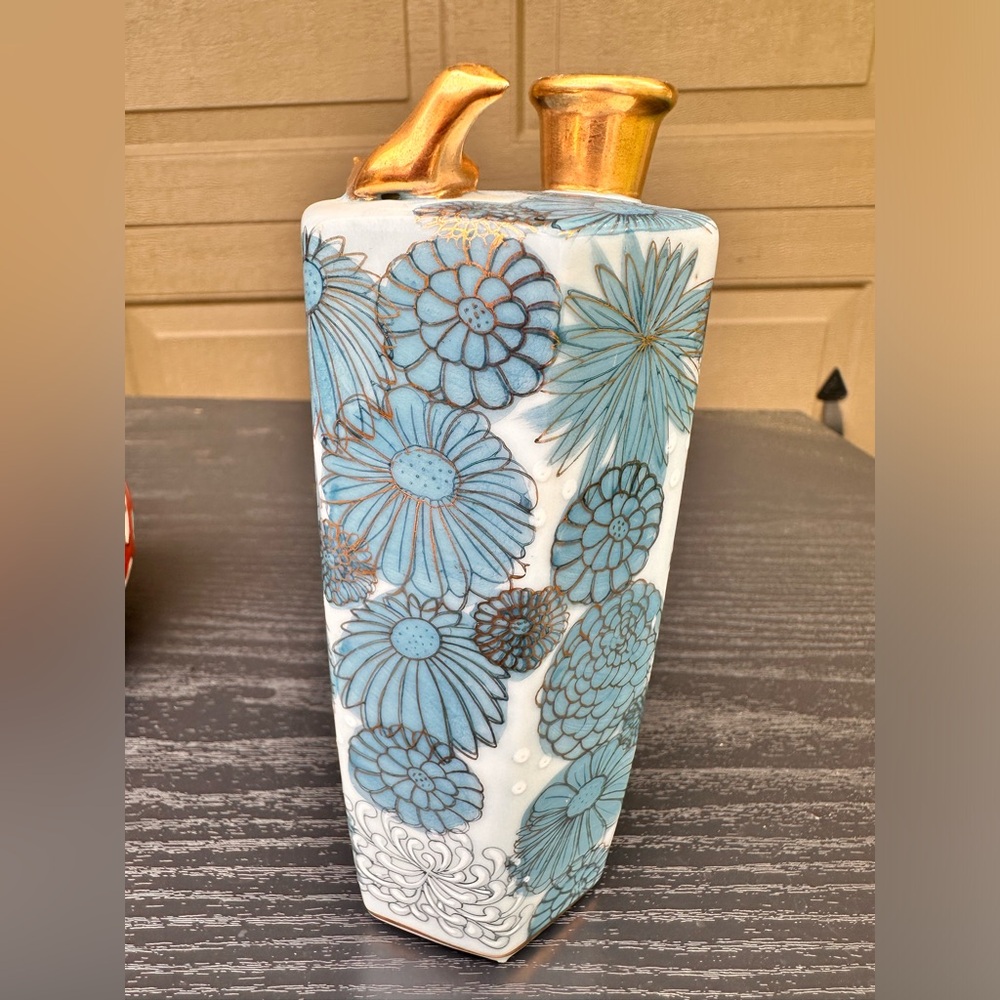 Elegant Blue and Gold Floral Stamped Porcelain Piece